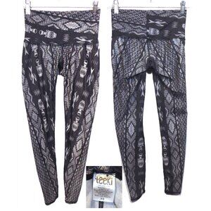 Teeki Aztec Bird, Amphora Print silver grey black Leggings or Yoga pant XS